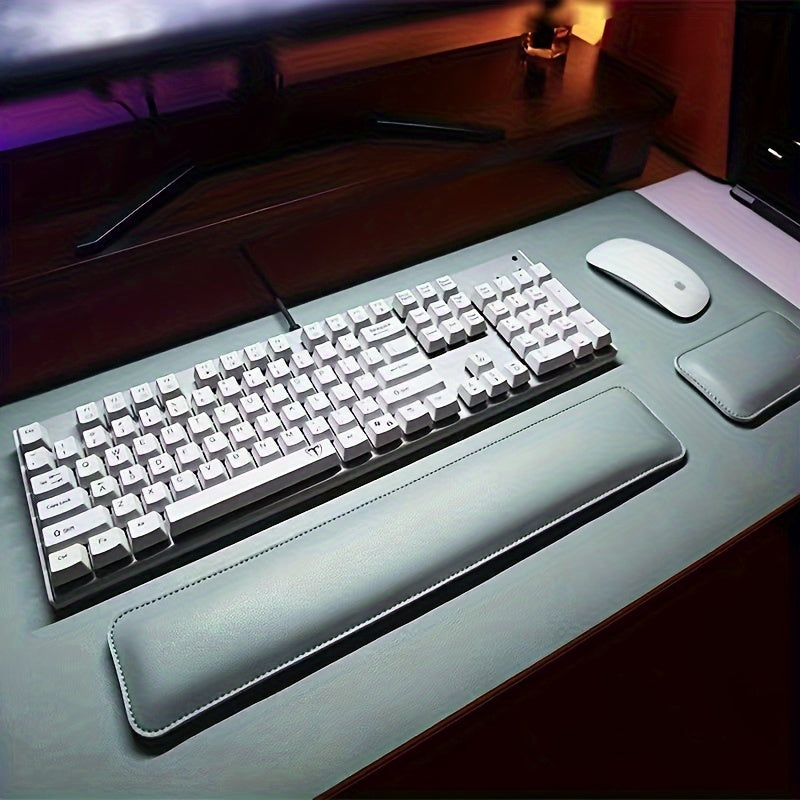 Ergonomic Faux Leather 3-Piece Desk Set with Large Mouse Pad Keyboard Mat and Wrist Support