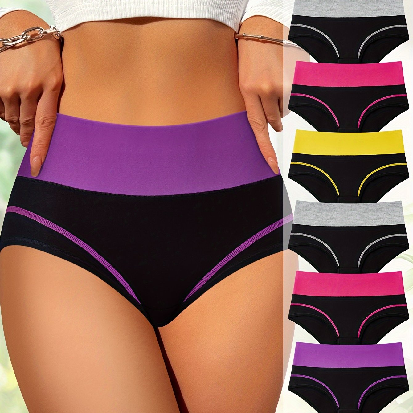 Women's Colorblock Briefs Stretchy Breathable Lingerie Set