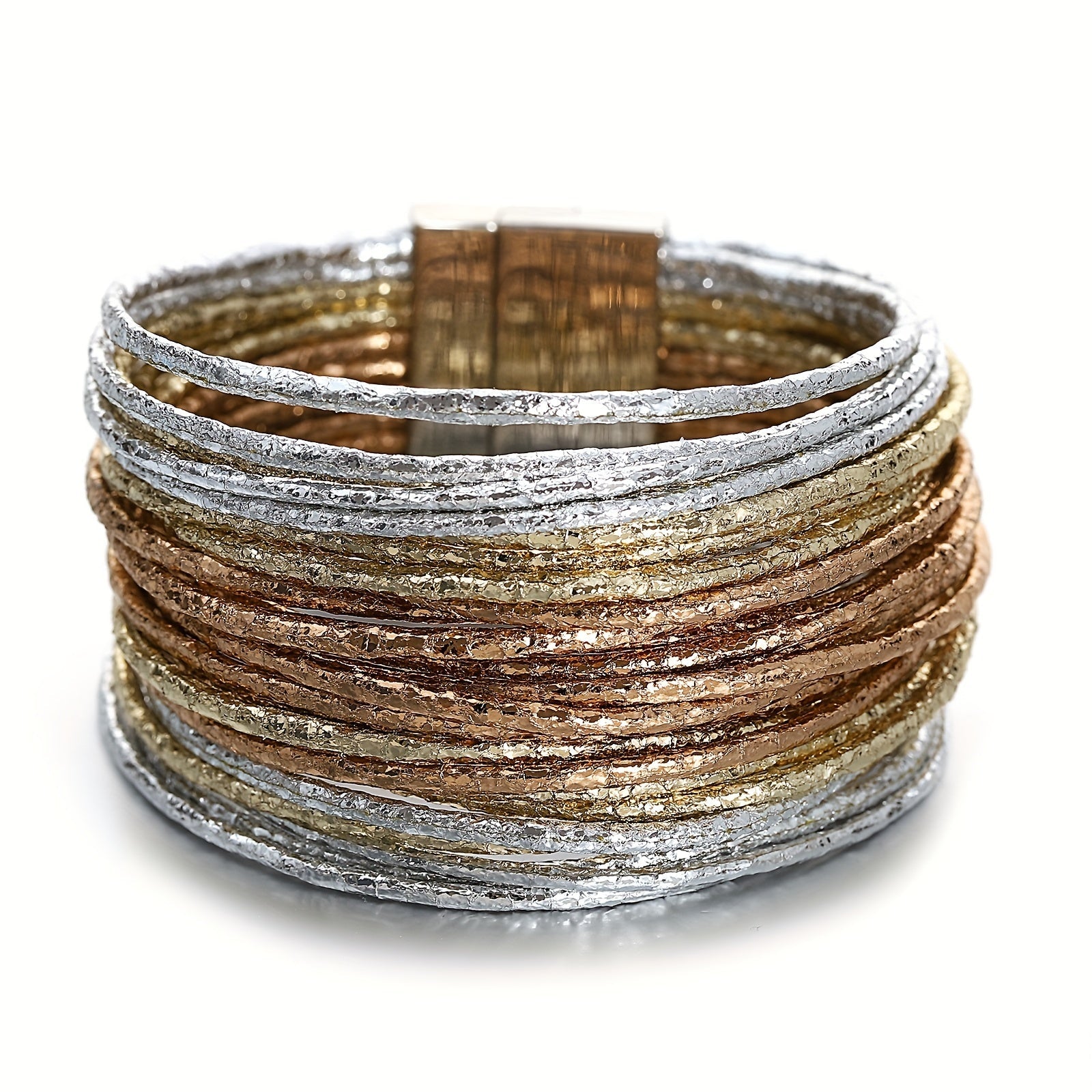 Multilayer Wrap Bracelet with Metallic Glitter Leather Magnetic Clasp for Men Women