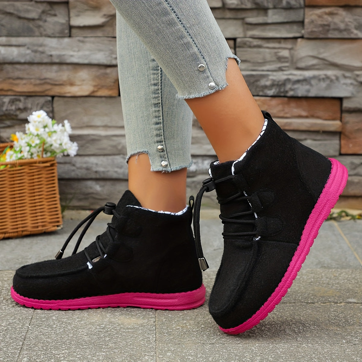 Women’s Casual Athletic Sneakers Lightweight Non-Slip EVA Flat Shoes Black Pink