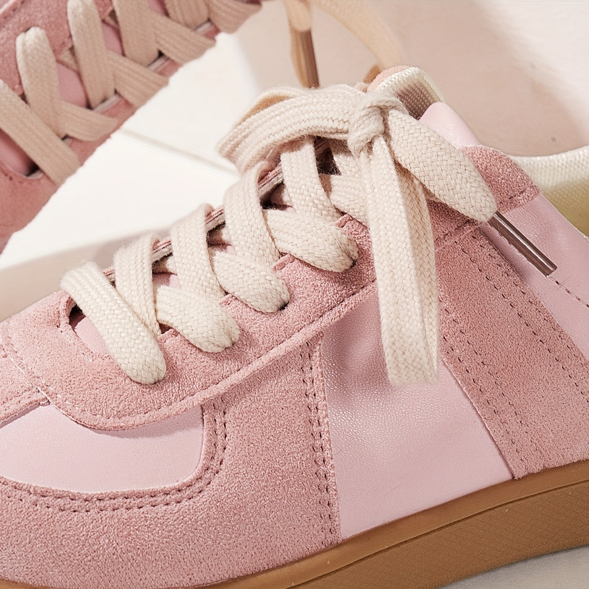 Women'S Low Top Sneakers Soft Pink PU Casual Shoes Breathable Fabric