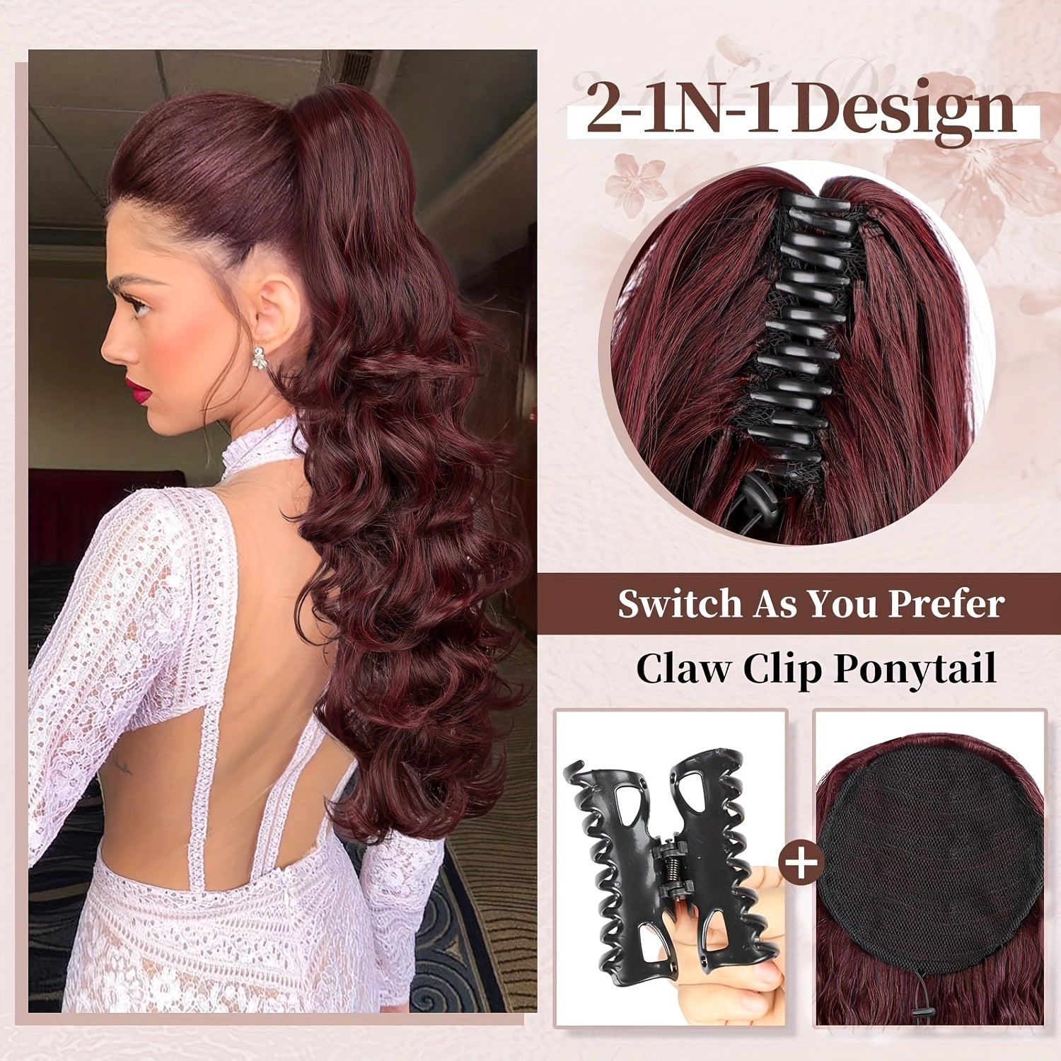 Deep Wave Ponytail Extension 71cm Synthetic Hair Clip in Brown for Women
