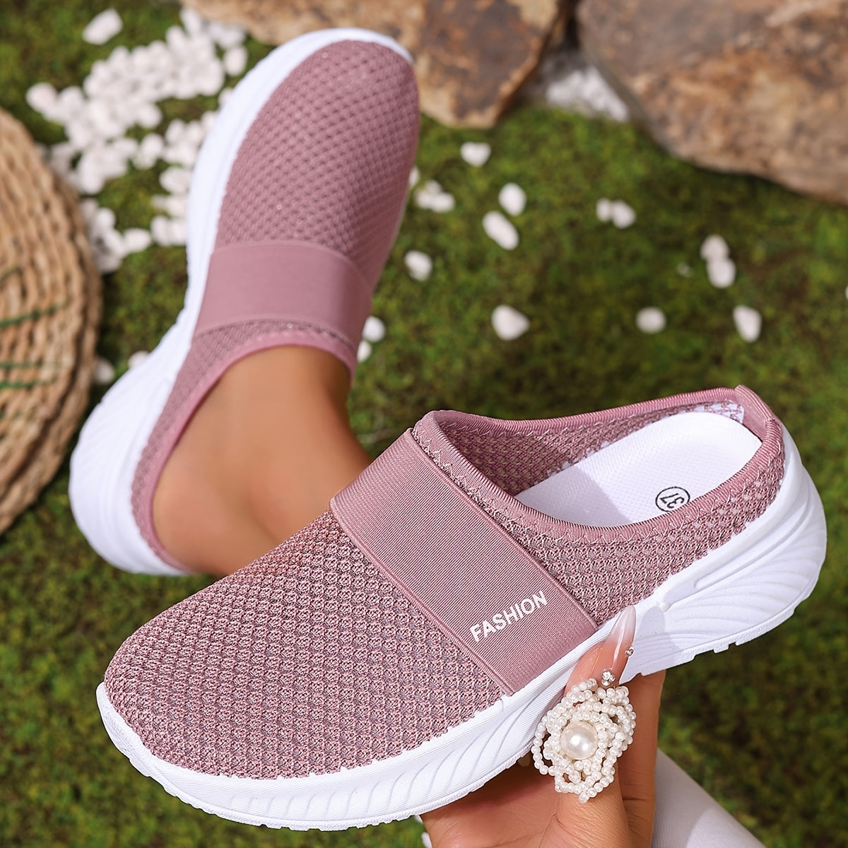 Women's White Slip-On Sneakers Breathable Fabric Lightweight Sole