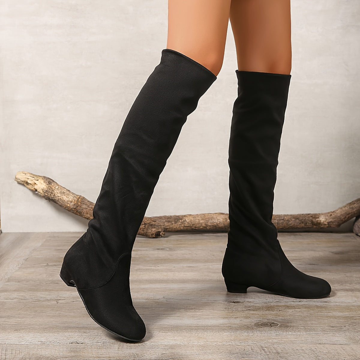 Women's Leather Knee High Boots Flat Low Heel Long Boot