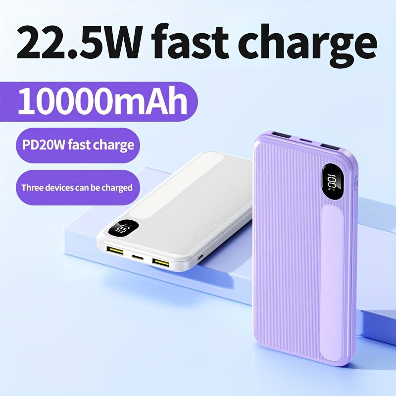 10000mAh Power Bank with 22.5W Fast Charging Dual USB Output LED Display Compact Portable for Outdoor Emergencies