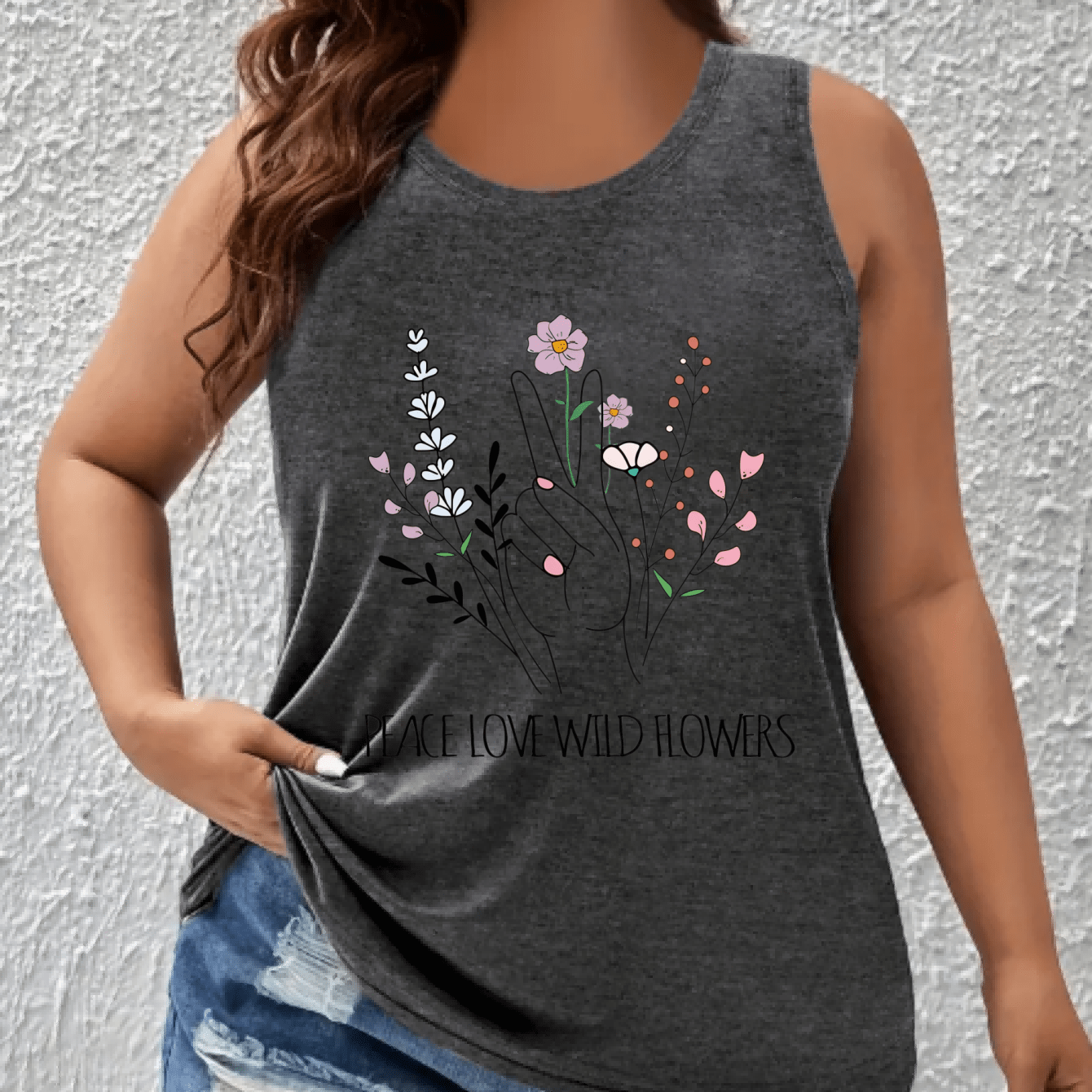 Plus Size Floral Print Tank Top Breathable Sleeveless Shirt for Women