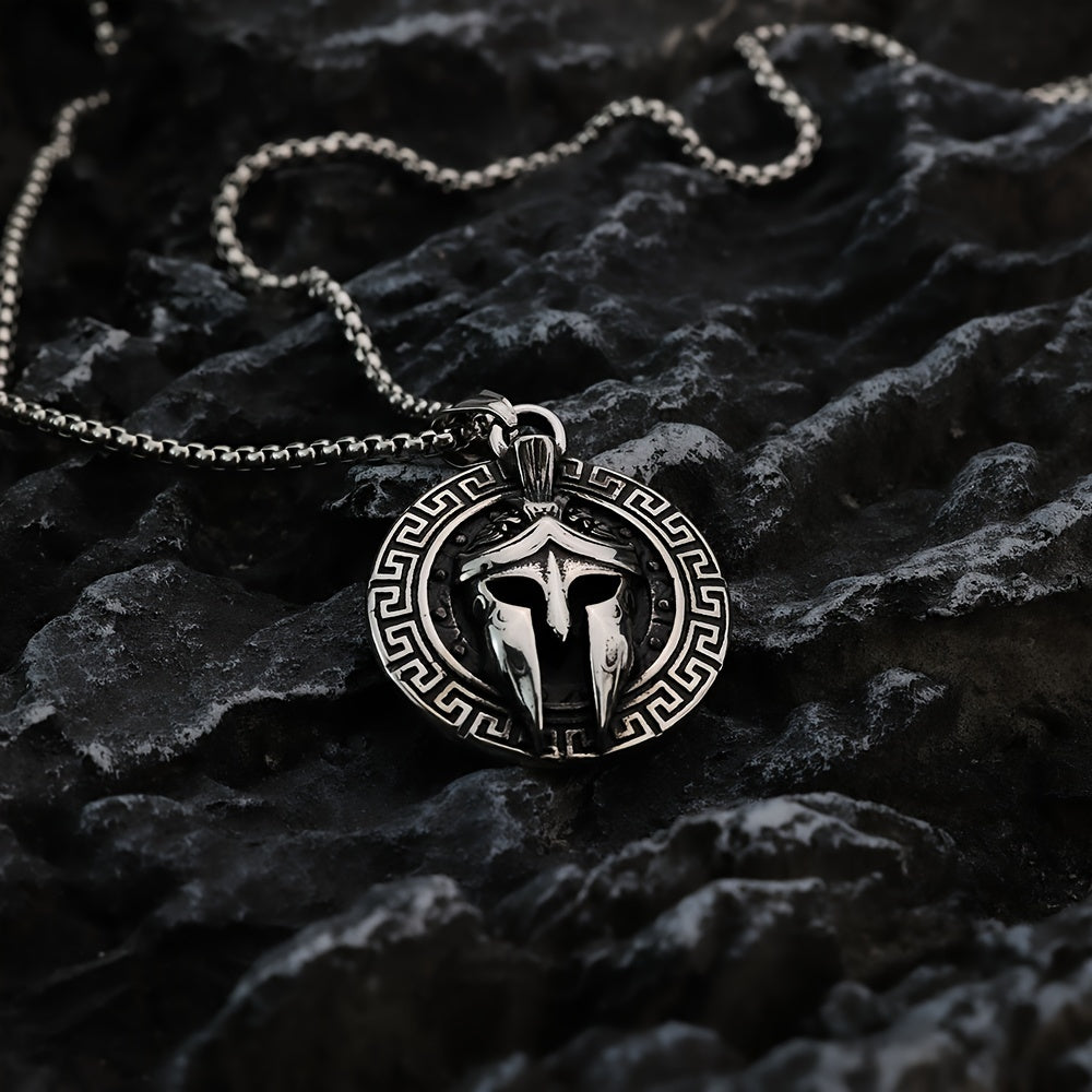 Stylish Spartan Mask Necklace for Men Stainless Steel Pendant Nightclub Wear