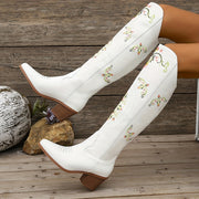 Women's White Retro Western Style Music Festival Boots
