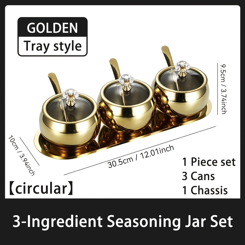 Stainless Steel Seasoning Jar with Lid and Spoon for Spices Coffee Sugar Tea