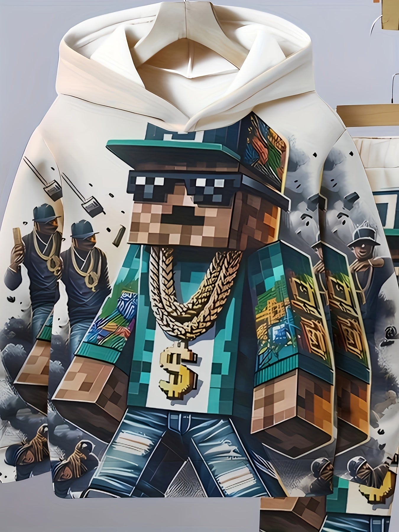 Boys' 2-Piece Hoodie and Pants Set with 3D Character Print for Spring and Fall