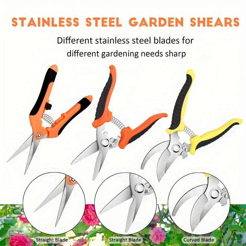 Set of 3 Gardening Tools Stainless Steel Pruning Shears Scissors for Trimming