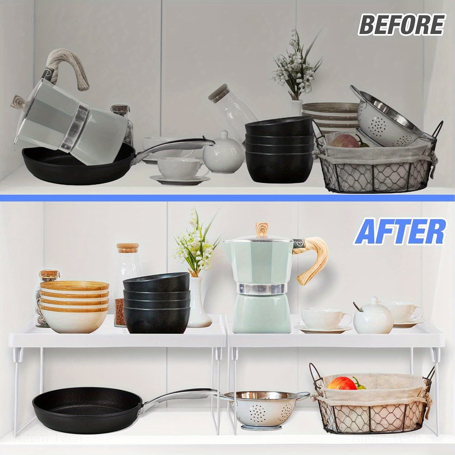 Stackable Kitchen Storage Racks Set of 4, Foldable, Rust-Resistant, Expandable Organizer