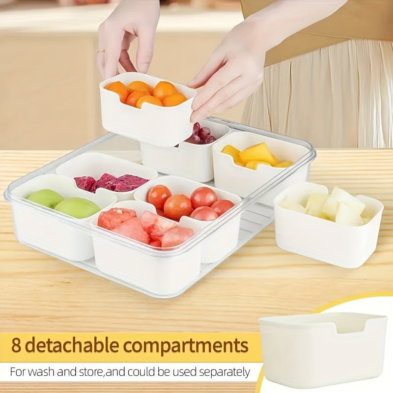 Stackable Snack Tray with Handle and Lid, 8 Compartments, BPA-Free Food Storage