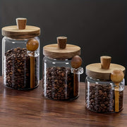 Glass Storage Jar with Acacia Wood Lid and Spoon for Kitchen Food Spices Nuts Candy Airtight Container