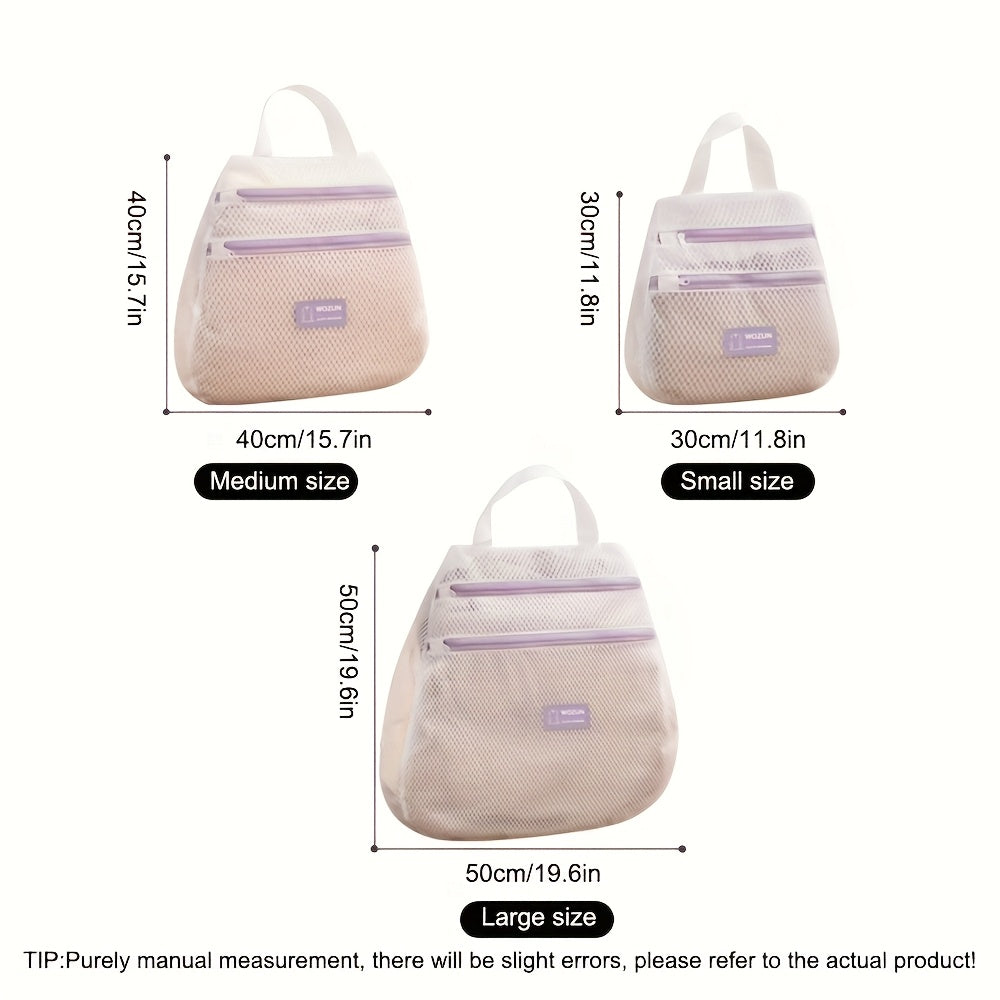 Double Layer Polyester Laundry Bag with Zipper and Reinforced Handle for Travel and Organization