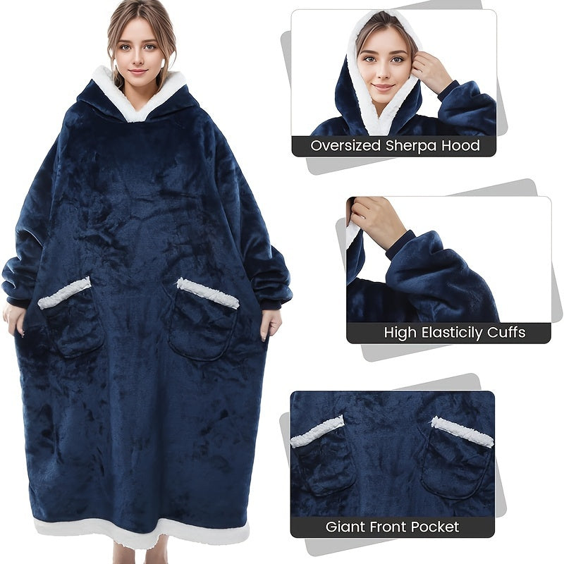 Oversized Flannel Wearable Blanket for Adults Soft Warm Hoodie with Pockets