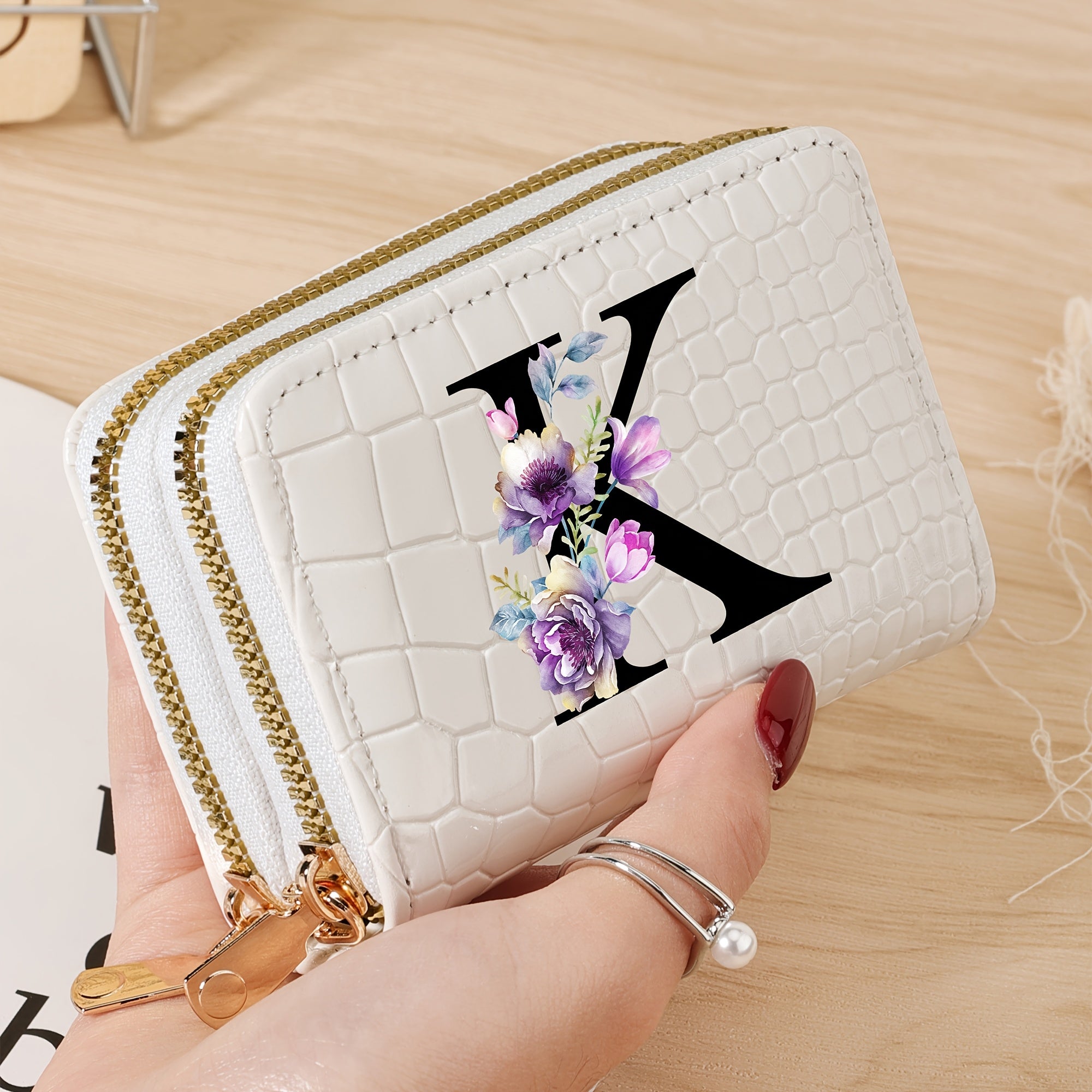 Minimalist Floral Credit Card Holder with Zipper Coin Purse for School and Back-to-School Supplies