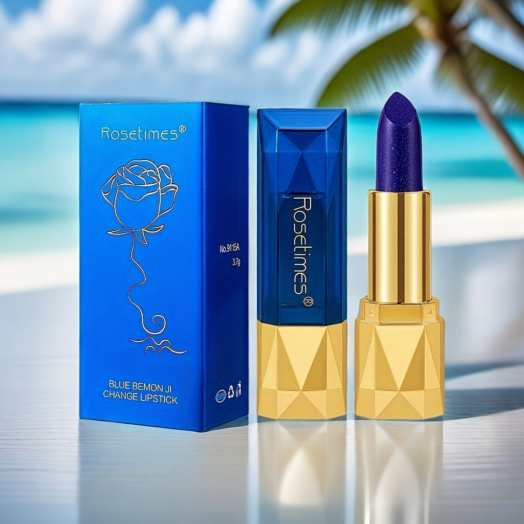Mujeres lápiz labial de color azul que cambia de color, de larga duración, natural, tamaño de viaje