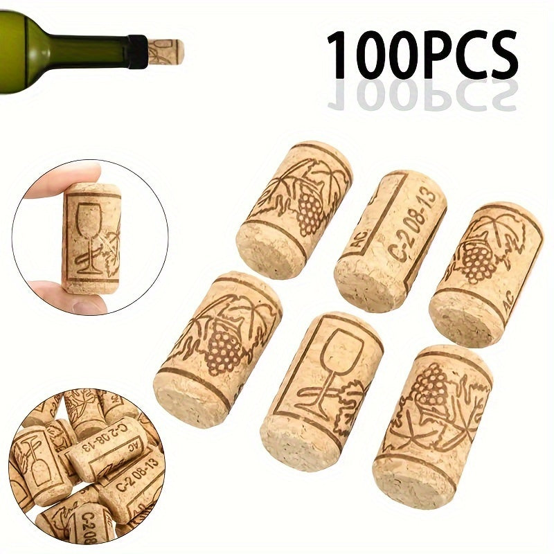 Natural Wine Corks Set of 100 with Engraved Designs for Sealing and Preservation
