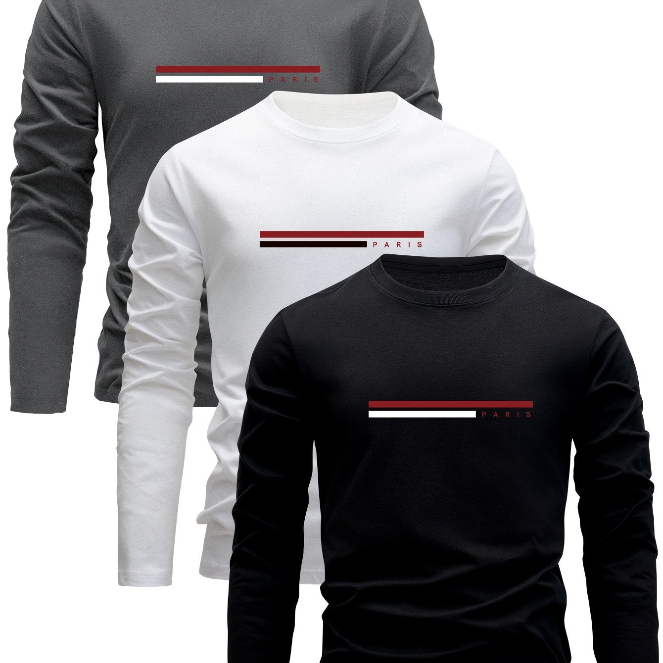 Men's Long Sleeve Cotton T-Shirts Casual Spring Fall Breathable Comfortable Set of 3