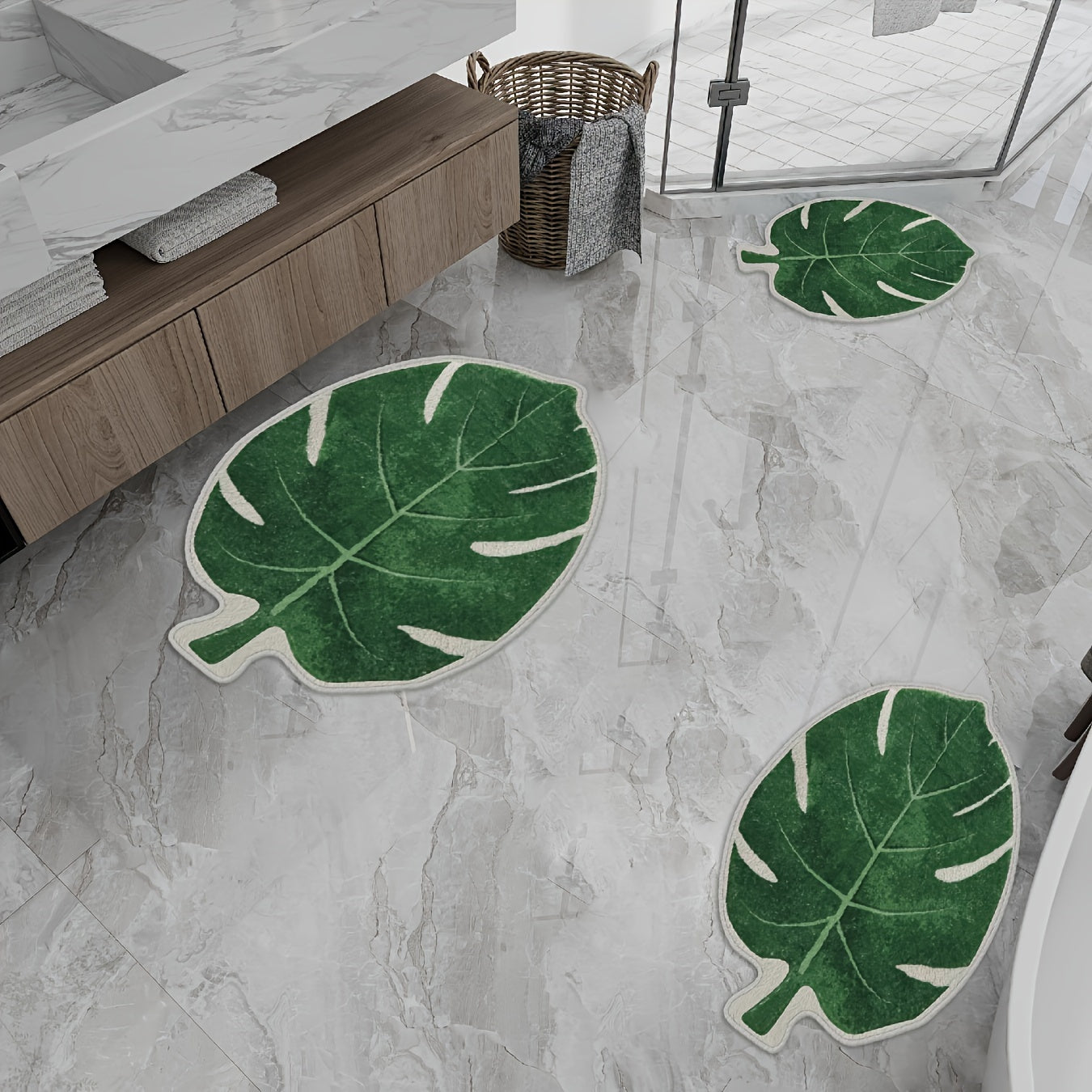 Soft Green Leaf Floor Mat Non-Slip Absorbent for Bathroom Kitchen Entryway