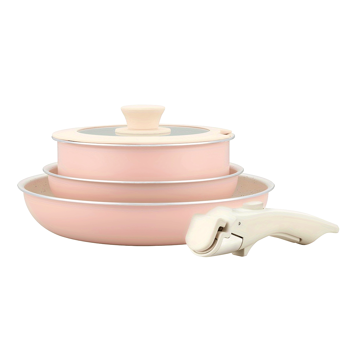 Yopishqoq emas pishirish to'plami - 5 dona, olib tashlanadigan tutqichlar bilan, pechda ishlatish uchun xavfsiz, qulay saqlash uchun yig'iladigan. Sayohat va uy oshxonalari uchun ideal.