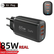 85W GaN Charger with PPS PD QC 3.0/4.0 USB-C Fast Charging for Multiple Devices EU Plug