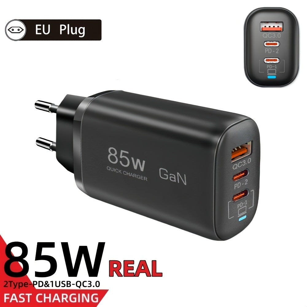 85W GaN Charger with PPS PD QC 3.0/4.0 USB-C Fast Charging for Multiple Devices EU Plug