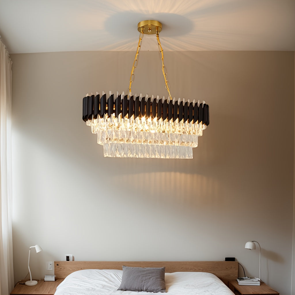 8-Chiroyli qora va oltin chandalier oshxona oroli uchun, ovqat xonasi, 32 dyuymli oval yarim yopiq o'rnatish