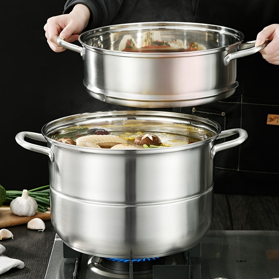Large Capacity 3-Tier Stainless Steel Steamer for Vegetables Dumplings Seafood