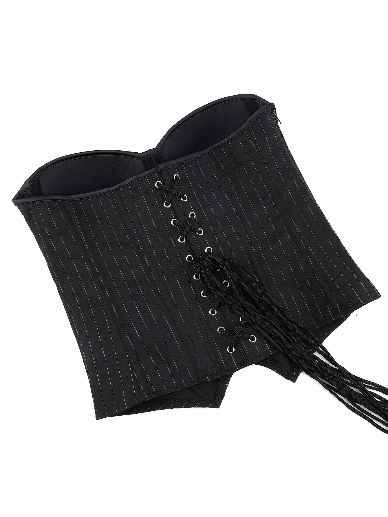 Women's Striped Strapless Corset Top with Built-in Bra Cups and Polyester Elastane Fabric