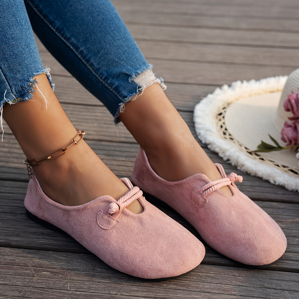 Women's Soft Sole Brown Flats, Slip-On Casual Shoes, Non-Slip Rubber