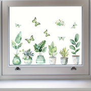 Fresh Green Potted Plant Decal for Glass Doors Windows Home Decor