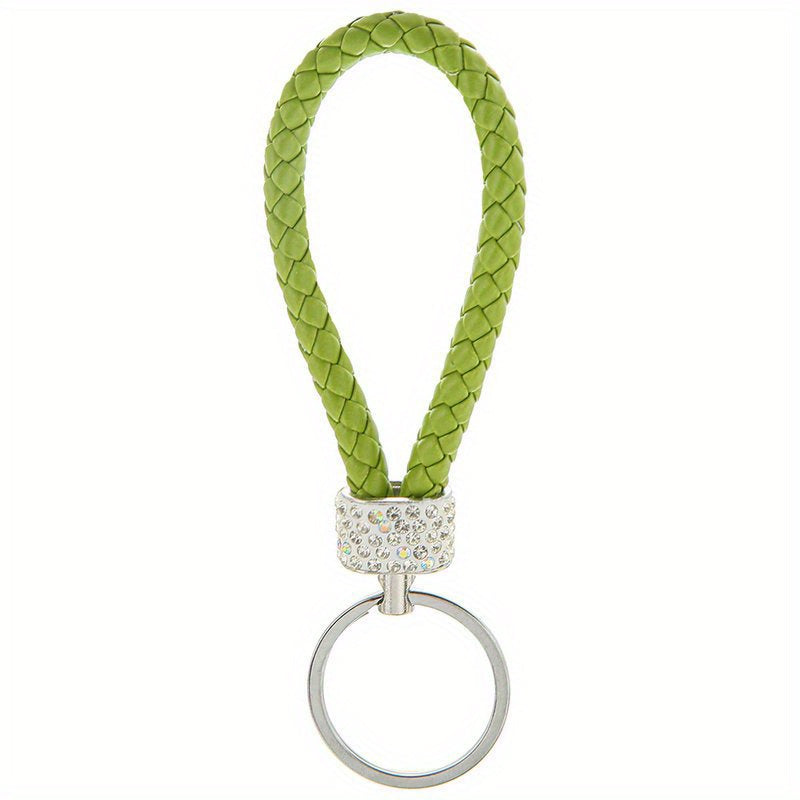 Unisex Braided Rope Rhinestone Car Keychain Monochrome Jewelry