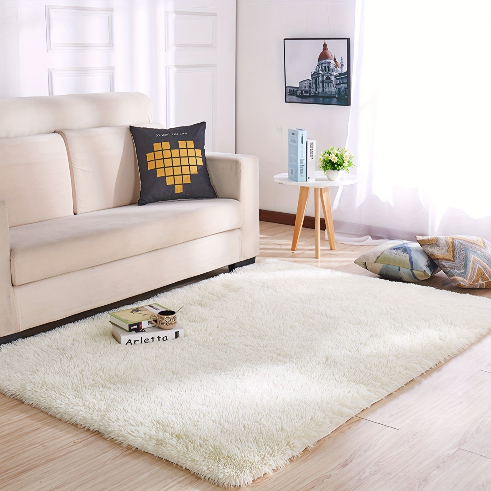 White Plush Rug Non-Slip Shaggy Throw Rug for Living Room Bedroom Nursery