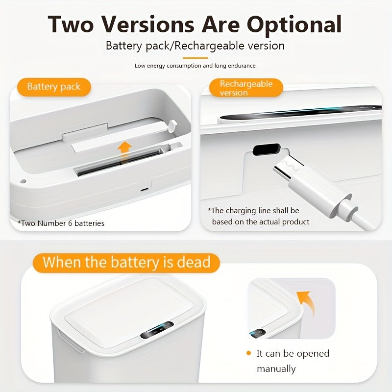 3.7-Gallon aqlli axlat qutisi, USB zaryadlash, avtomatik qopqoq, harakat sensori, oq