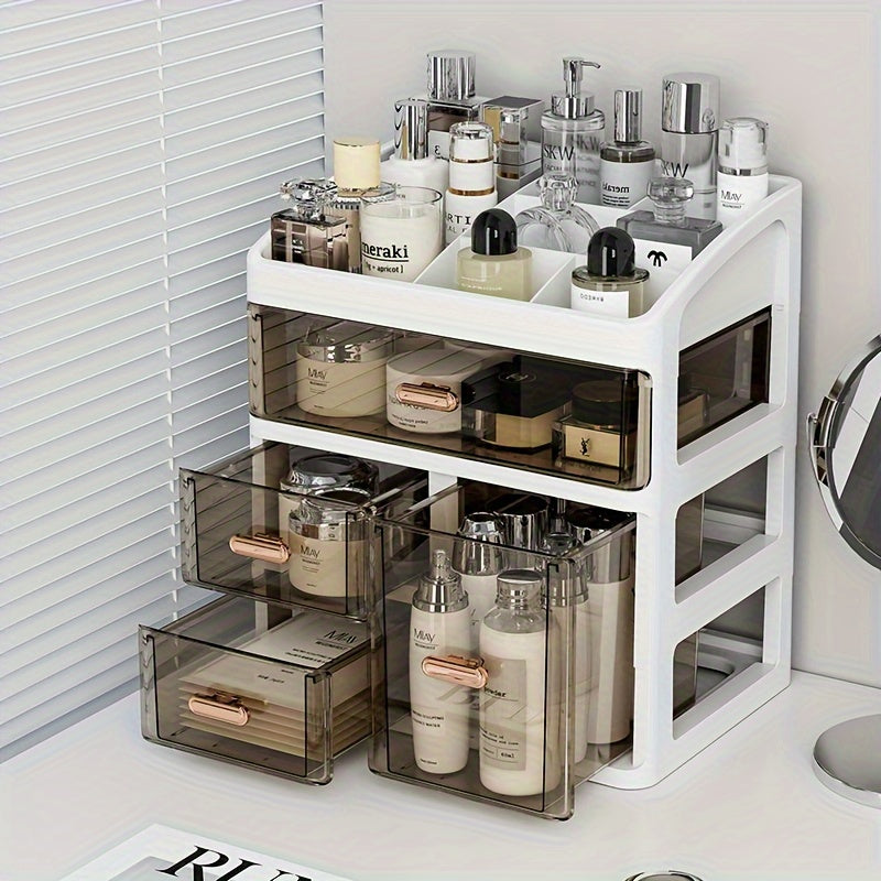 Large Capacity Plastic Cosmetic Organizer with Drawers for Skincare Makeup and Essentials