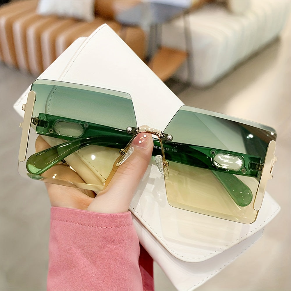 Oversized Square Rimless Sunglasses for Women and Men Summer Fashion Eyewear
