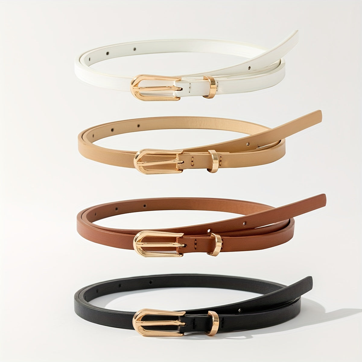Набор из 4 женских ремней из PU с тонкой пряжкой-пин в однотонных цветах для повседневной носки