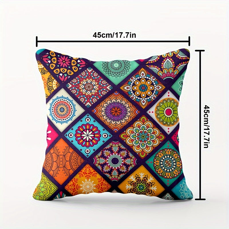 Bohemian Style Zippered Throw Pillow Cover 45.72x45.72 cm Knit Polyester Washable