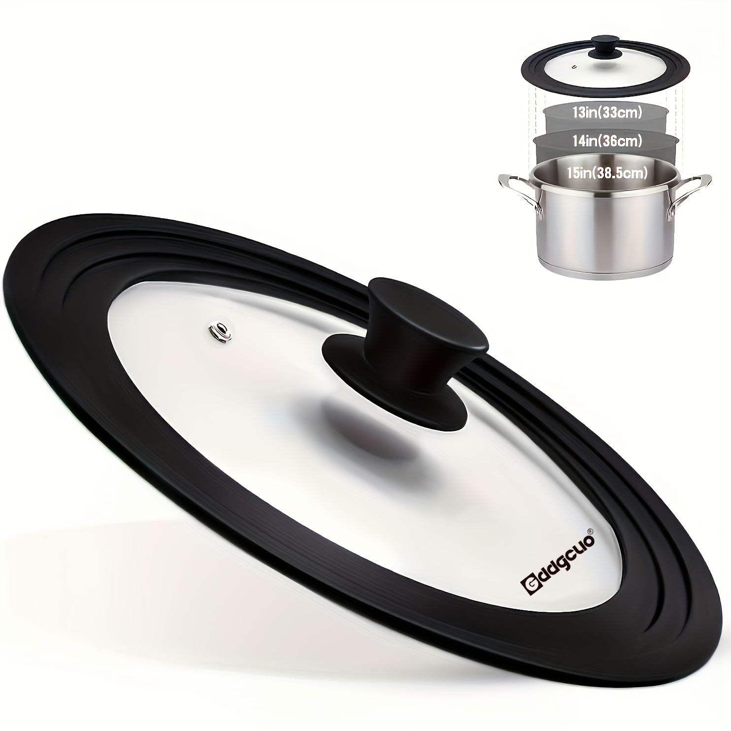 Universal Pot Lid 33.02-38.1cm Tempered Glass Silicone Rim Cookware