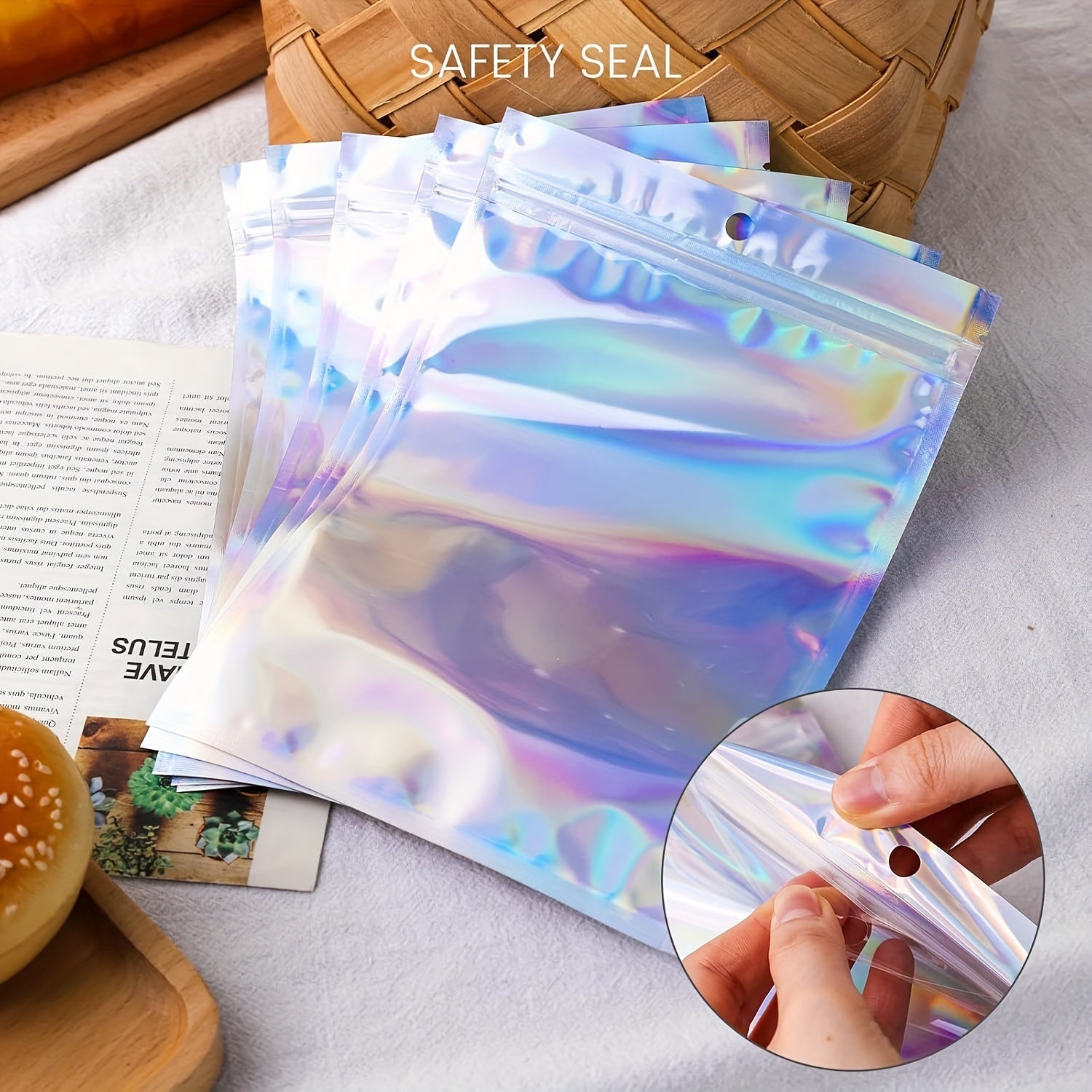 Голографические застежки-молнии с прозрачными окнами - упаковка из 50 штук - герметичное, запахонепроницаемое решение для хранения косметики, ювелирных изделий и мелких предметов - идеально подходит для малого бизнеса и организационного использования