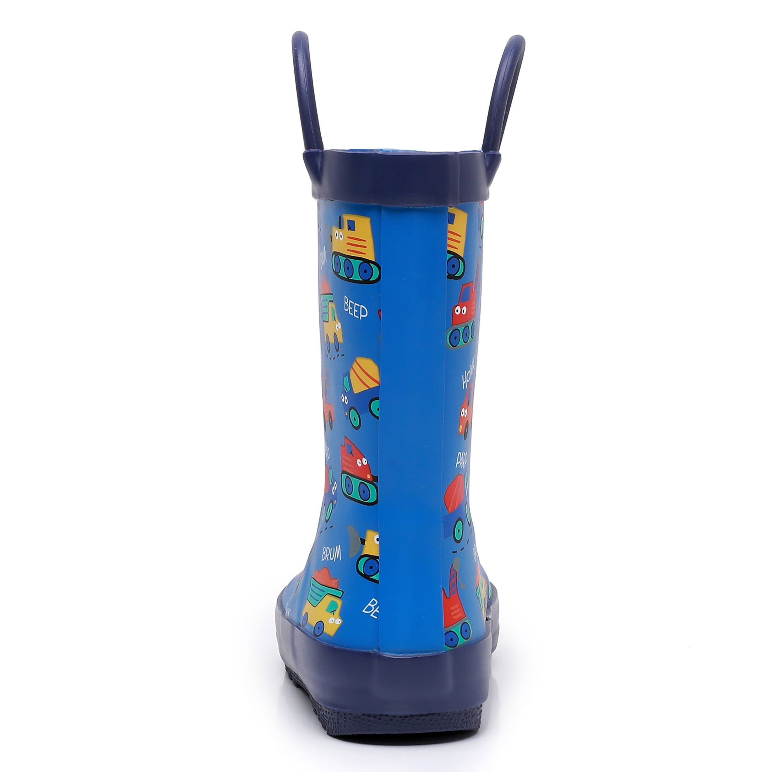 Boys Waterproof Cartoon Car Slip-On Rain Boots All-Season Non-Slip Wellies