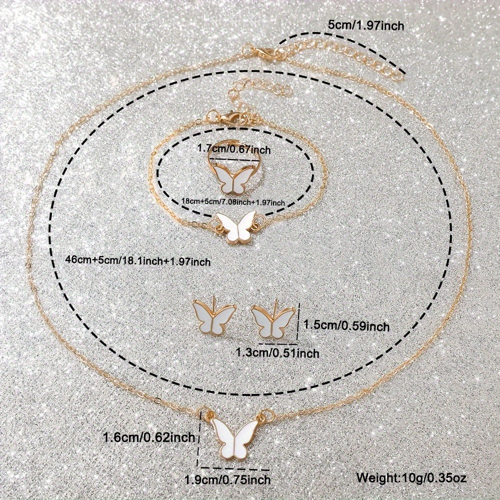 Women’s 6-Piece Quartz Watch and Jewelry Set with Leather Strap and Alloy Case