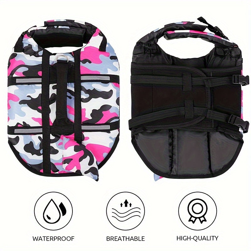 Lightweight Adjustable Dog Life Vest with Rescue Handle and Shark Design for Surfing and Beach Activities