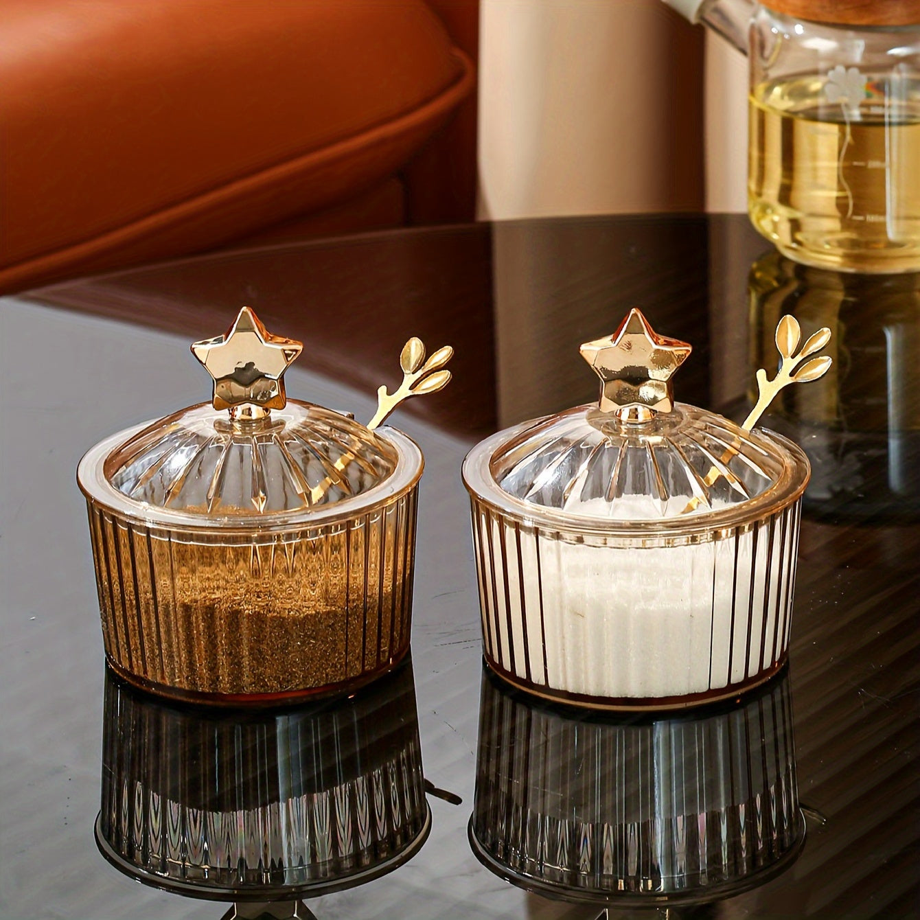 Tarro de especias de plástico de estilo escandinavo con cuchara para cocina y comedor