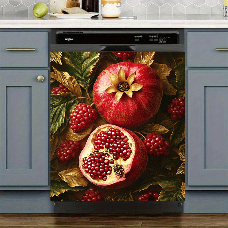 Anor mevali magnet stiker, suv o'tkazmaydigan PVC, oshxona texnikasi, muzlatgich, kir yuvish mashinasi, pech, 58x65 sm