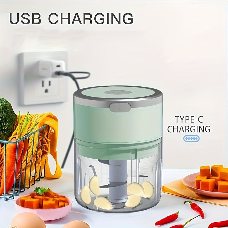 Electric garlic chopper and meat grinder 8.45oz capacity compact design safety switch Type-C charging