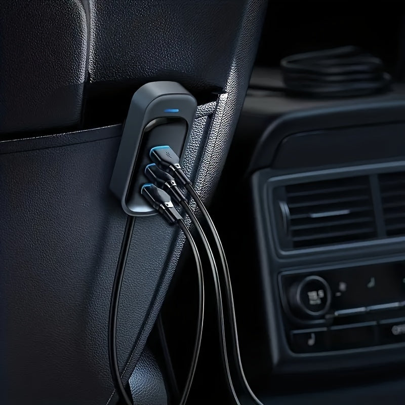 Car 6-Port Fast Charger Extension Cable With Type-C USB and Anti-slip Clamp