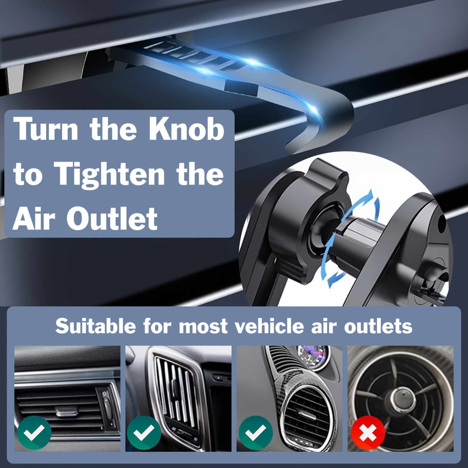 Car Vent Phone Holder with Extension Arm Durable ABS Non-Blocking Mount